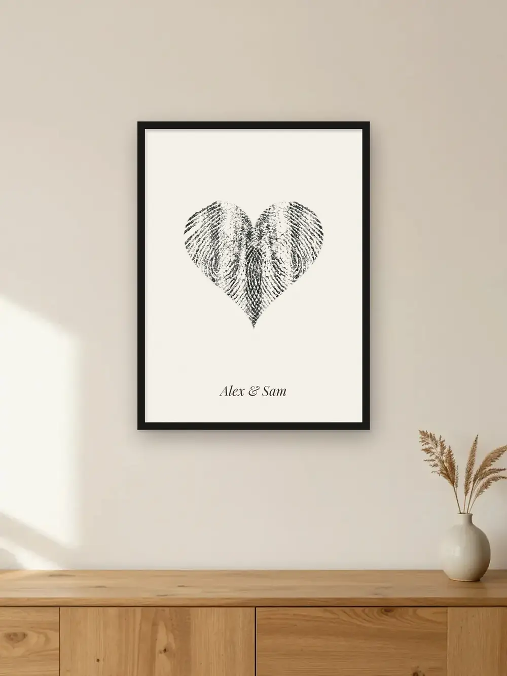 Mockup of a fingerprint heart: black frame